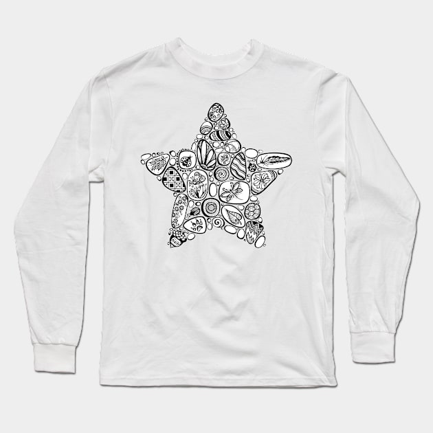 Decorative Star Symbol from Sea Pebbles with Ornaments Long Sleeve T-Shirt by lissantee